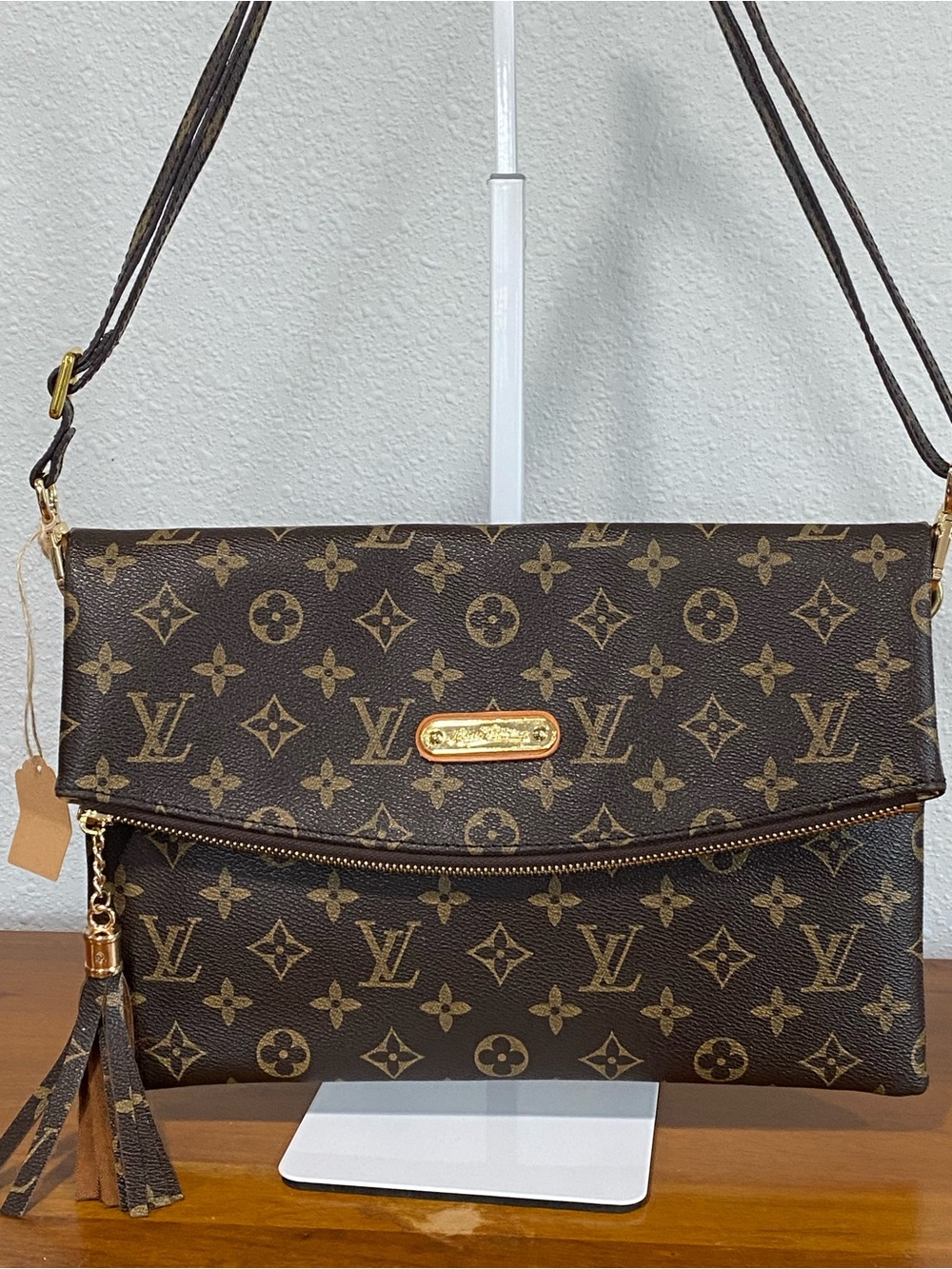 Brown Monogram Fold-Over Crossbody Clutch
